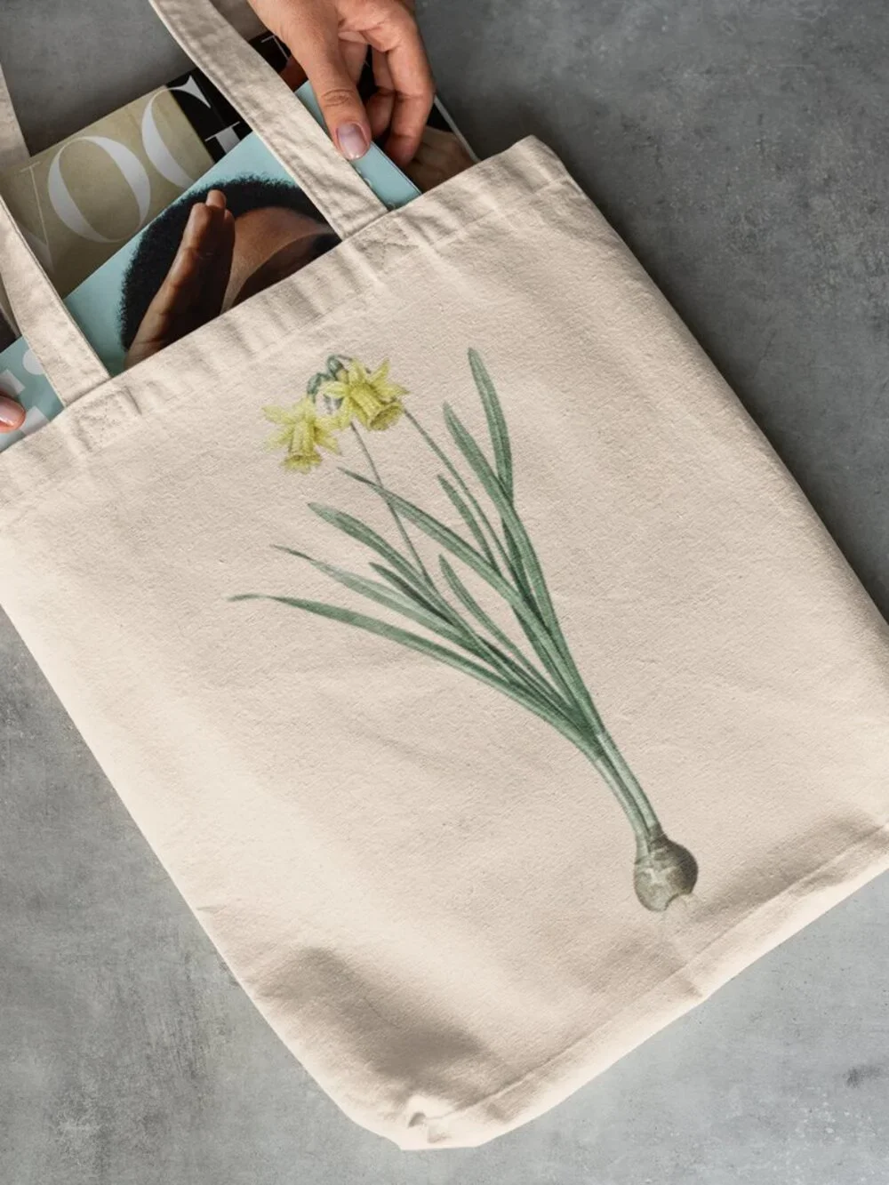 Lesser Wild Daffodil Vintage Floral Print Graphic Canvas Tote Bag